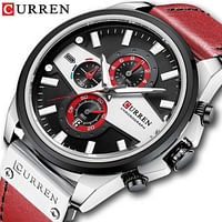 CURREN 8394 Original Brand Leather Straps Wrist Watch For Men - Red and Black