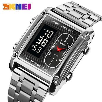 SKMEI 1868 Multiple Time Digital Analog Watch Silver.