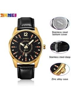 SKMEI  Men Quartz Watch Band Date Leather Watch Band Life Waterproof Watch Fashion Business Style For Men 1993