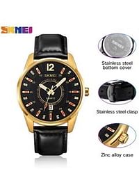 SKMEI  Men Quartz Watch Band Date Leather Watch Band Life Waterproof Watch Fashion Business Style For Men 1993