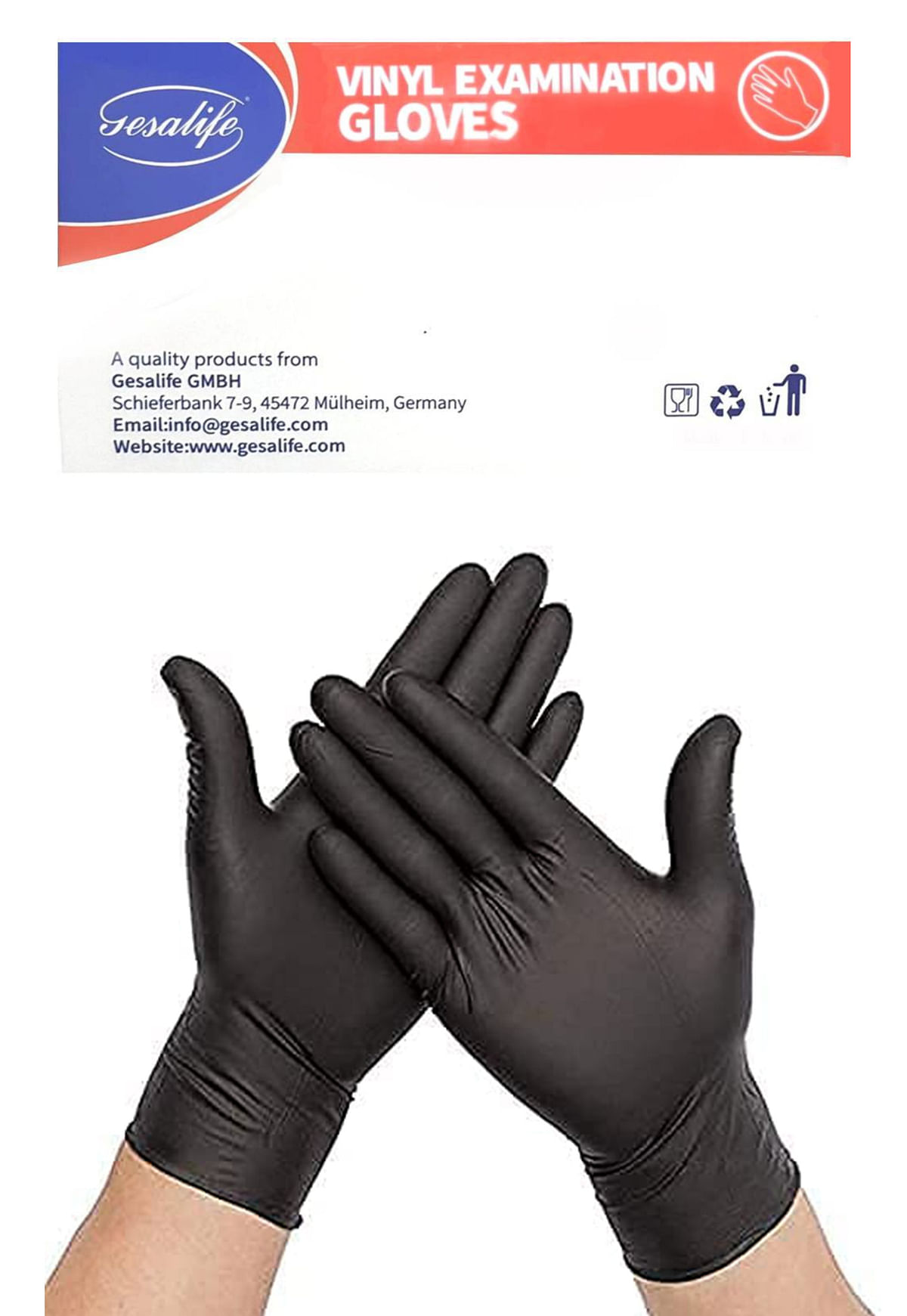Powder Free Vinyl Disposable Black Medium Gloves 100 Pcs