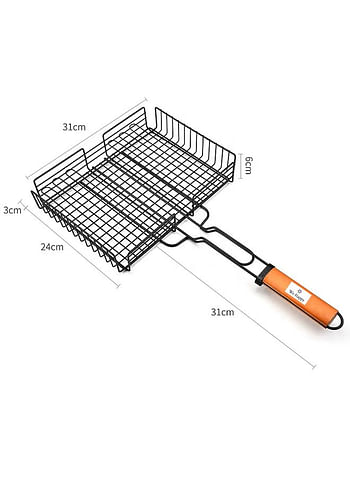 We Happy BBQ Grilling Basket, Stainless Steel Grill with Handle, Perfect Outdoor Camping Rack for Fish, Shrimp, Meat and Vegetables