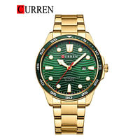 Curren 8426 Original Brand Stainless Steel Band Wrist Watch For Men / Gold and Green Dial