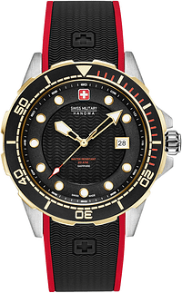 Swiss Military Hanowa 06-4315.55.007 Men's Neptune Diver 44mm Black Silicone Band Steel Case Quartz Watch