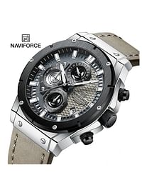 NAVIFORCE NF8027 Gray PU Leather Chronograph Watch For Men - Silver & Gray