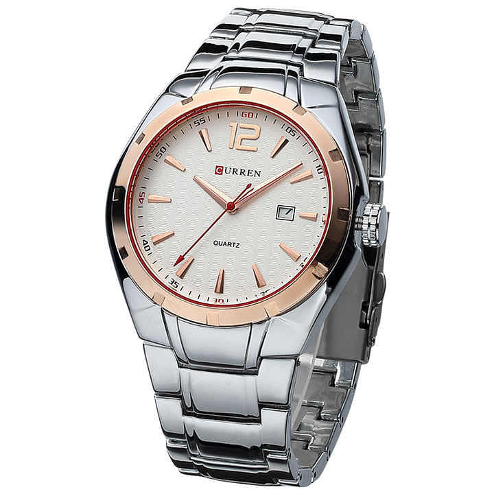 CURREN 8103 Original Brand Stainless Steel Band Wrist Watch For Men -silver