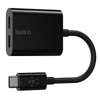 Belkin ROCKSTAR 3.5mm Audio + USB-C Charge Adapter - محول بمنفذين للصوت والشحن ، لجهاز iPad Pro 12.9 "/ 11" Samsung Galaxy S20 / Lite / Ultra / Note20 / 10 والأجهزة الأخرى المتوافقة