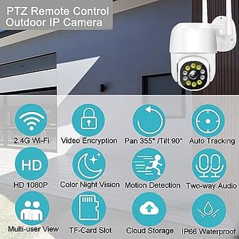 Security Outdoor Camera 1080P CCTV Wired Camera 2.4Ghz WiFi Surveillance Wireless Camera Home Security with 355°Pan 90°Tilt Auto Tracking Motion Detection Two-way Audio with Color Night Vision