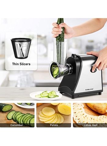 Sokany 6 in 1 Premium Quality Electric Vegetable Slicer, 1000W Electric Slicer with 5 Tapered Blades, Cheese Grater, Easy to Clean, Fruit Vegetable Grater (SK-1178)