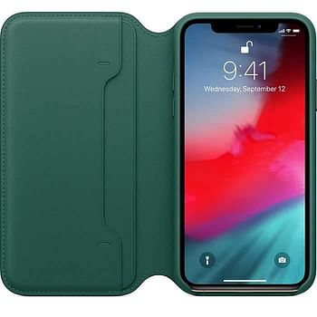 apple iphone xs leather folio forest Green