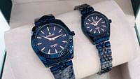 Galaxy Beautiful couple watches Fashion stainless steel chain watches Set of two BLUE