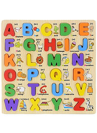 We Happy 27 Pieces Wooden Alphabet A to Z Puzzle Board with Colorful Pictures Childrens Early Learning Educational Toy