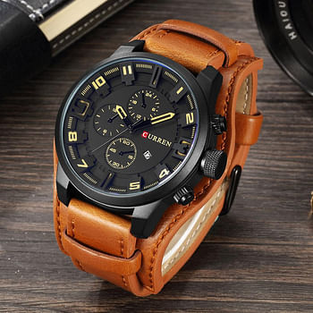 CURREN 8225 Original Brand Leather Straps Wrist Watch For Men Brown/Black