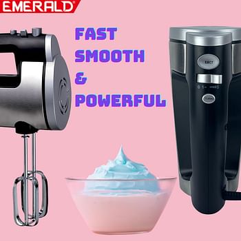 EMERALD Hand Mixer 300 Watts, 6 Speed, Pulse Button, Beater & Dough Hooks Included