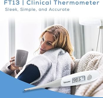 Beurer FT13 Clinical Thermometer, Thermometer for Adults, Oral Thermometer for Fever, Medical Thermometer with Fever Alarm, Measurement in 30 Seconds, C/F Switchable - White