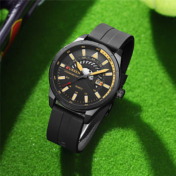 CURREN Luxury Silicone Band Men's Sports Watch with Calendar 8421 - Black