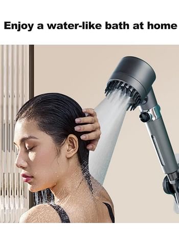 High Pressure Massage Shower Head and Punch-free Shower Holder, 3 Modes Shower Head with Filter with Water Stop Button for Home use - Grey