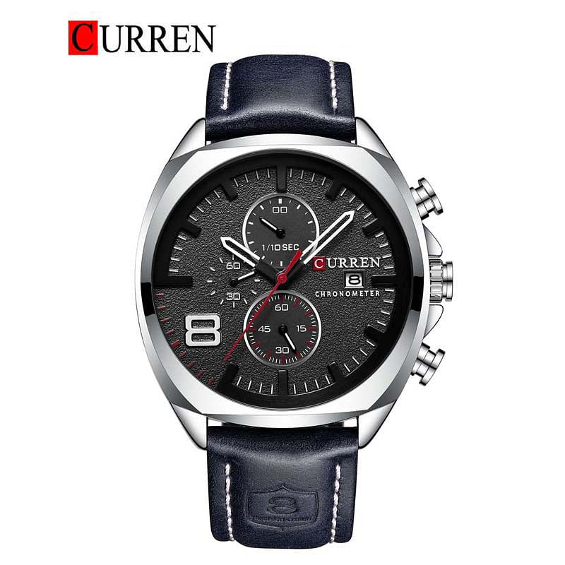 CURREN 8324 Original Brand Leather Straps Wrist Watch For Men - Navy Blue