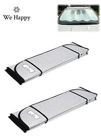 Pack of 2 We Happy Foldable Car Sun Shade 145 x 70 cm Reflective Windshield Protector for UV Ray Block Heat Reduction and Sun Glare with Easy Installation and Storage
