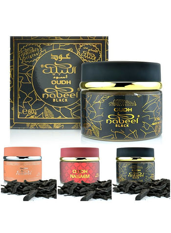 Pack of 3 Nabeel Ultimate Oudh Incense Bakhoor Collection Nabeel, Nasaem and Black 60 GM