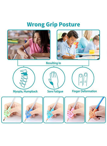 Children Writing Pencil Holder, Learning Practice Silicone Posture Correction Pen Grips for Kids, Comes in Assorted Colors (Pack of  6)