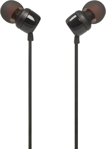 JBL Tune 110 Wired In-Ear Headphones, Deep and Powerful Pure Bass Sound, 1-Button Remote/Mic, Tangle-Free Flat Cable, Ultra Comfortable Fit JBLT110BLK - Black