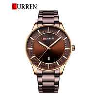 CURREN 8347 Original Brand Stainless Steel Band Wrist Watch For Men BROWN