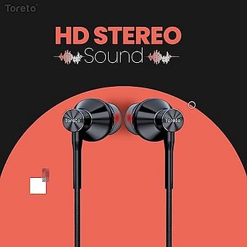 Toreto TOR-1201 Melody-3 in-Ear Wired Earphones with Mic, HD Stereo Sound with High Bass, Tangle Free Cable, Comfort in-Ear Fit, 3.5mm Jack (Black)