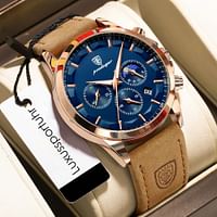 POEDAGAR Elegant Style Leather Men's Watch - Luxury Quartz Wristwatch for Man