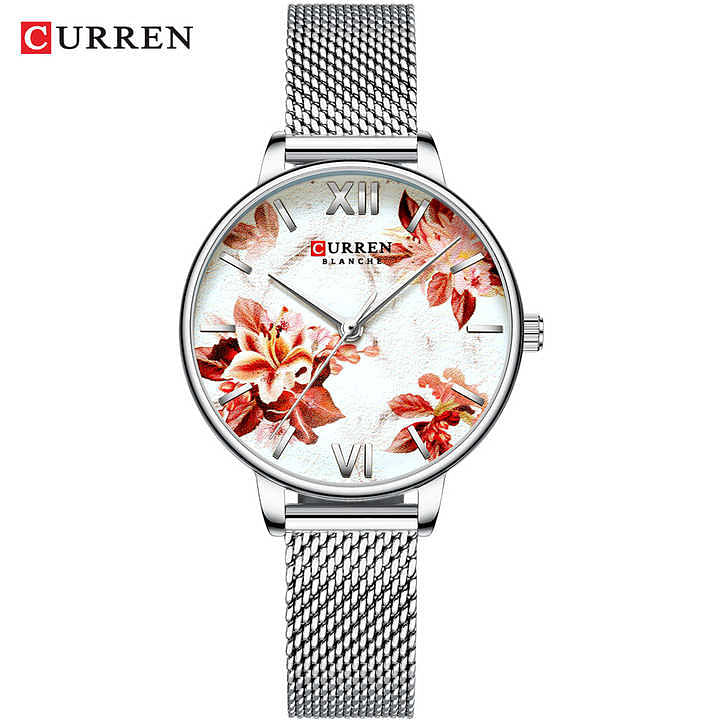 Curren 9060 Original Brand Stainless Steel Band Wrist Watch For Women / Silver