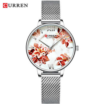 Curren 9060 Original Brand Stainless Steel Band Wrist Watch For Women / Silver