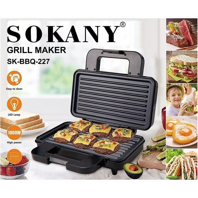 Sokany SK-BBQ-227 ماكينة صنع فطائر الوافل الكهربائية غير اللاصقة والشواية وصانع الساندوتشات تسخين مزدوج