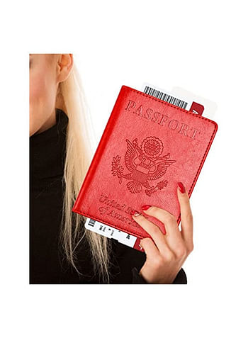 We Happy Travel Passport ID Card Wallet Holder Cover RFID Blocking Leather Purse Case USA Red