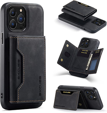 Premium Case Compatible with iPhone 14 Pro, DG.MING Premium Leather Phone Case Back Cover Magnetic Detachable with Trifold Wallet Card Holder Pocket for iPhone 14 Pro - Black