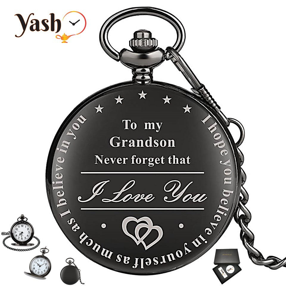 Yash Retro Style I Love You Quartz Pocket Watch For Grandson