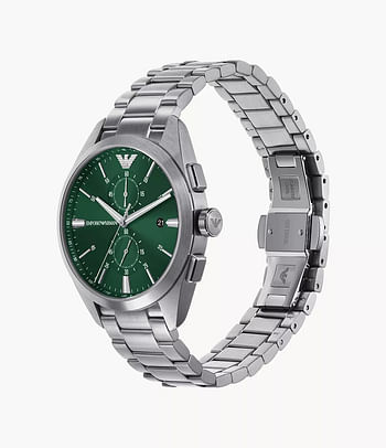 Emporio Armani Men's Green Dial Chronograph and Stainless Steel Watch Ar11480 - Silver