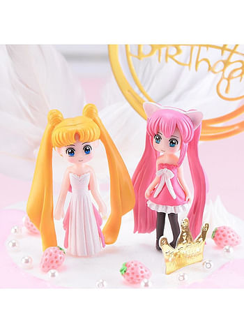 6 Pieces Sailor Moon Action Figures Doll Birthday Cartoon Cake Topper Mini Toy For Kids Theme Party Supplies Comes in Assorted Colors