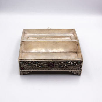 Exquisite Pure Silver Filigree Inlay Jewel Woman Jewelry Storage Box, Ruby And Emerald Gemstones Box