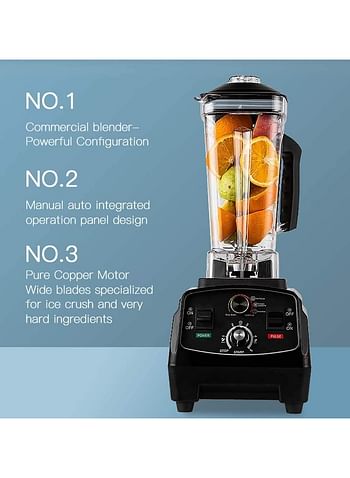 Professional Countertop Blender, Kitchen Blender Food Mixer 2200W Smoothie Maker 2000Ml Smoothies and Milkshakes - Black