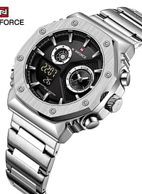 NAVIFORCE NF9216 Stainless Steel Dual Time Watch For Men - Silver & Black