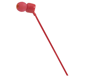 JBL JBLT110RED Tune 110 Wired In-Ear Headphones, Deep and Powerful Pure Bass Sound, 1 Button Remote/Mic, Tangle Free Flat Cable, Ultra Comfortable Fit, Red