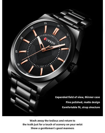 Curren 8407 Original Brand Stainless Steel Band Wrist Watch For Men / All Black