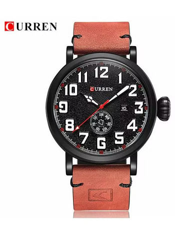 Curren 8283 Men's Water Resistant Chronograph Leather Band Watch - Red