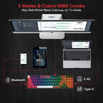 .ريدراجون K628 لوحة مفاتيح ألعاب RGB لاسلكية PRO 75% ثلاثية الأوضاع، 78 مفتاحًا لوحة مفاتيح ميكانيكية مدمجة قابلة للتبديل السريع مع مقبس ثنائي الفينيل متعدد الكلور قابل للتبديل السريع، ومفاتيح أسهم مخصصة ومكبر صوت لوحة رقمية، مفتاح أحمر