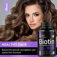 Biotin with Collagen & Keratin Supplement - Vitamins To Support Hair Growth, Skin and Nails | Anti-Aging Formula, Strong Nails, Shiny Hair, Glowing Smooth Skin - 60 Capsules
