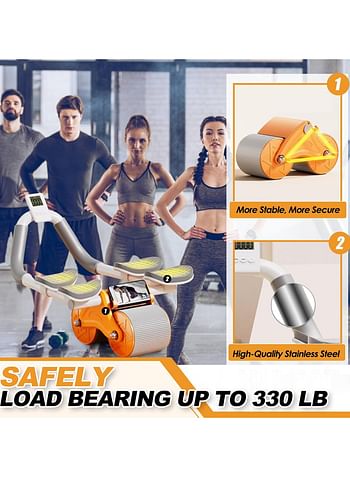 AB Roller Automatic Rebound 2 In 1 Healthy Fitness Full-body Abdominal Wheel Abs Workout Roller | Double Wheel Full Body Exercise Anti-slip And Wear-resistant Wheels Roller With Foam Handles - Multicolor