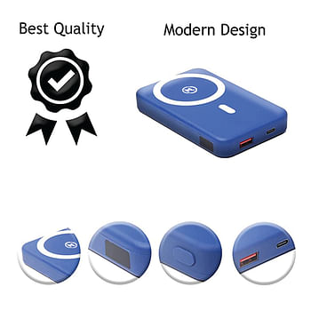 Max & Max Magsafe Wireless Power Bank Fast Charger 10000 mAh Magnetic, Usb Type C Type A Power bank iPhone charger Wireless for iPhone 12/13/14 15 Pro Max, Pro, Plus and Android with Foldable Stand - Blue
