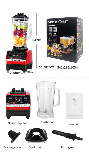 Silver Crest Blender 4500W 2L Large Capacity Commercial With Mixer Grinder Heavy Duty Machine Portable Ice Smoothie Blenders