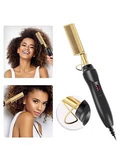 Hot Comb Hair Straightener, 2 in1 Ceramic Comb Security Portable Curling Iron Heated Brush, Multifunctional Copper Hair Straightener Brush Straightening Comb for Wet and Dry Hair Wigs Women Men Brush