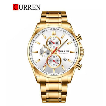 CURREN Men's Choronograph Waterproof Stainless Steel BAnd Quartz Watch 8368- 46 mm- Golden